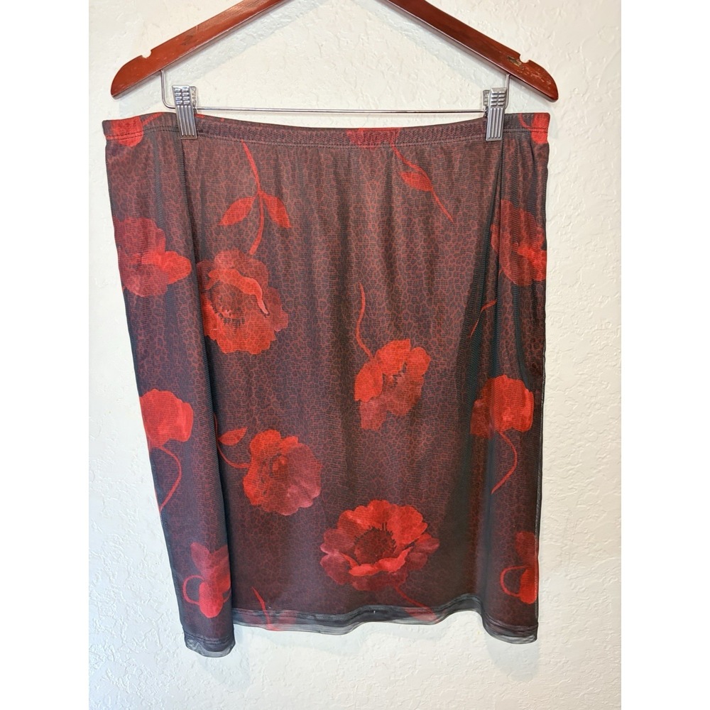 Vintage Y2K AGB Beyer California Black Red Floral Sheer Lined Dress, Size XL